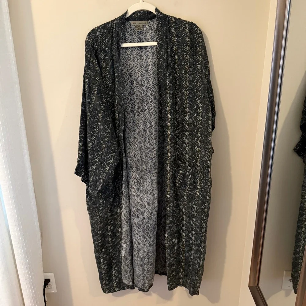 BBB Studio Silk Long Open Front Duster Robe Abstract Geometric Print One Size